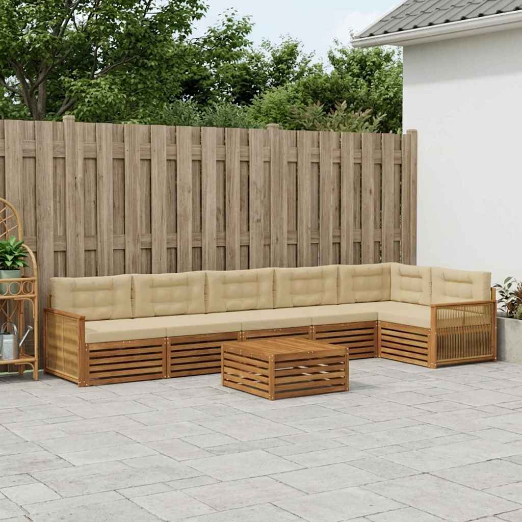 vidaXL Σειρά Καναπέ Εξωτερικού με μαξιλάρι 7 pcs Φυσικό και Μπεζ