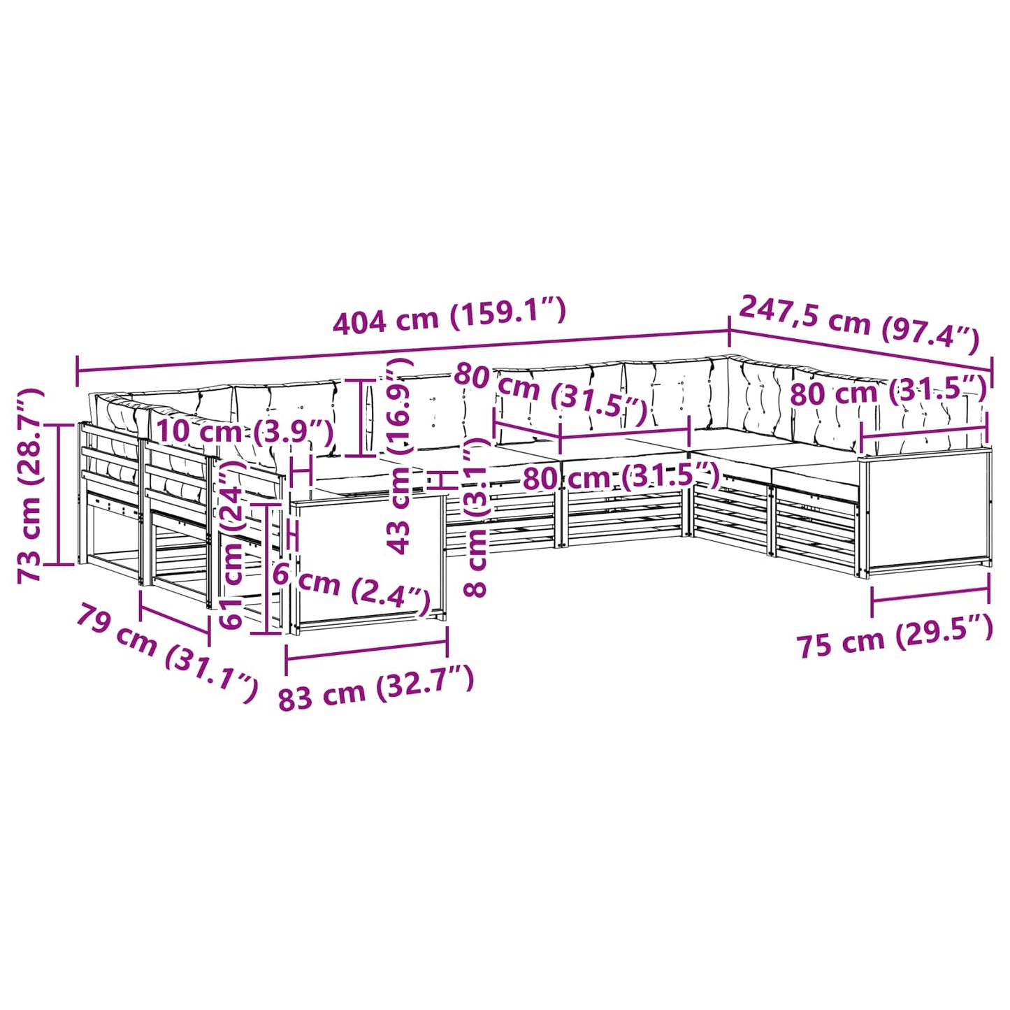 vidaXL Σειρά Καναπέ Εξωτερικού 9 τμχ. Φυσικό και Μπεζ