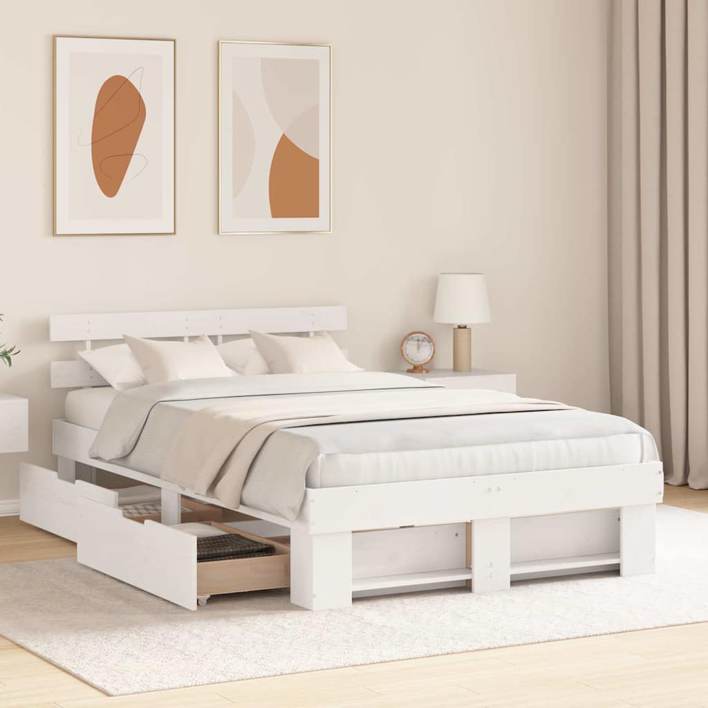 vidaXL Σκελετός Κρεβατιού Λευκό 135 x 190 cm Στερεά ξυλεία πεύκου