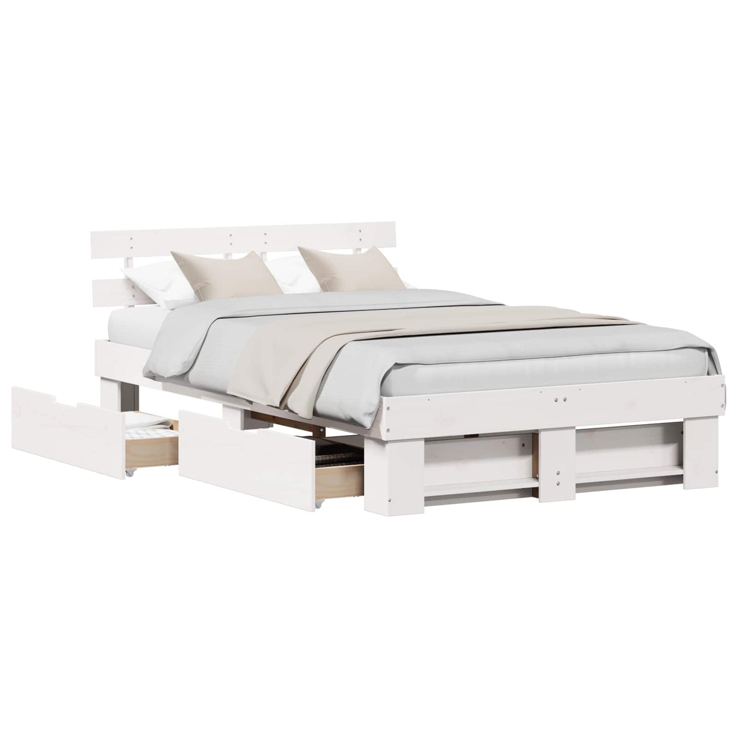 vidaXL Σκελετός Κρεβατιού Λευκό 135 x 190 cm Στερεά ξυλεία πεύκου
