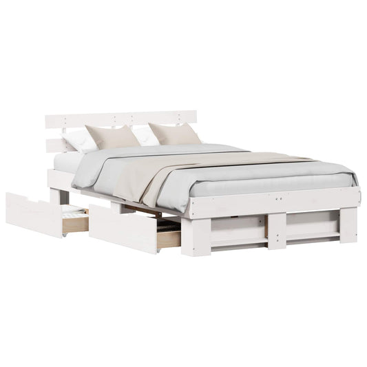 vidaXL Σκελετός Κρεβατιού Λευκό 135 x 190 cm Στερεά ξυλεία πεύκου
