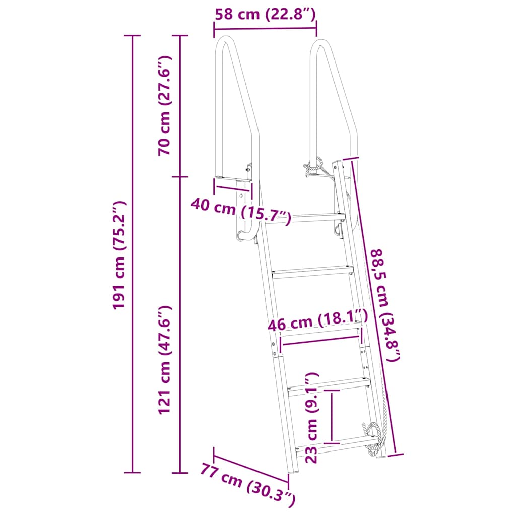 vidaXL Σκάλα Ντεκ 5 Σκαλοπατιών Ασημί 58 x 77 x 191 εκ Αλουμίνιο