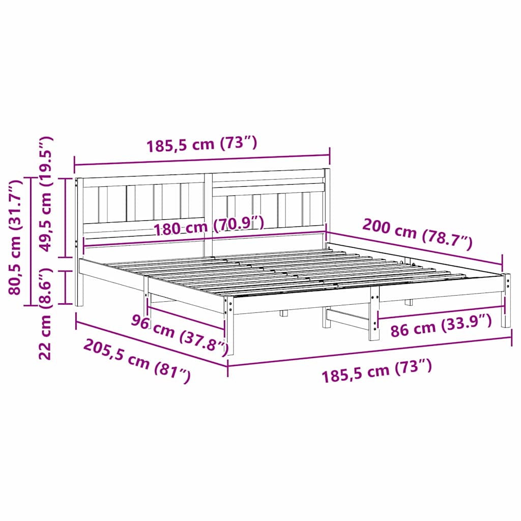 vidaXL Σκελετός Κρεβατιού Καφέ 180 x 200 cm Μασίφ ξύλο πεύκου