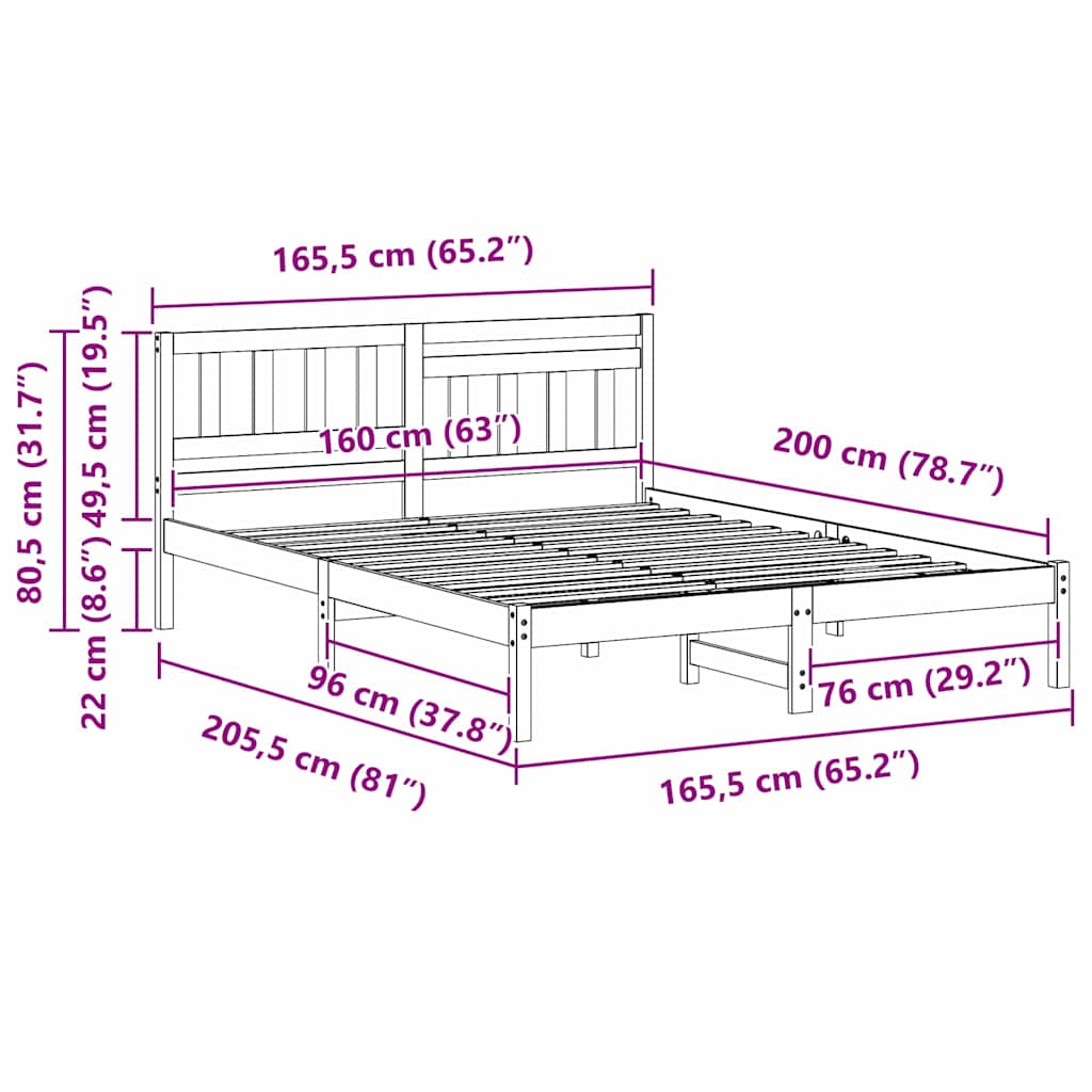 vidaXL Σκελετός Κρεβατιού Καφέ 160 x 200 cm Μασίφ ξύλο πεύκου