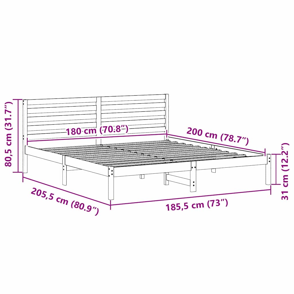 vidaXL Σκελετός Κρεβατιού Καφέ 180 x 200 cm Μασίφ ξύλο πεύκου