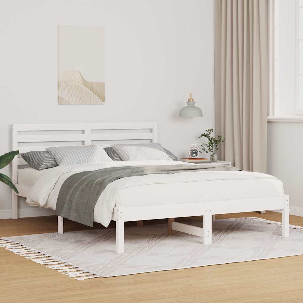vidaXL Σκελετός Κρεβατιού Λευκό 135 x 190 cm Μασίφ ξύλο πεύκου