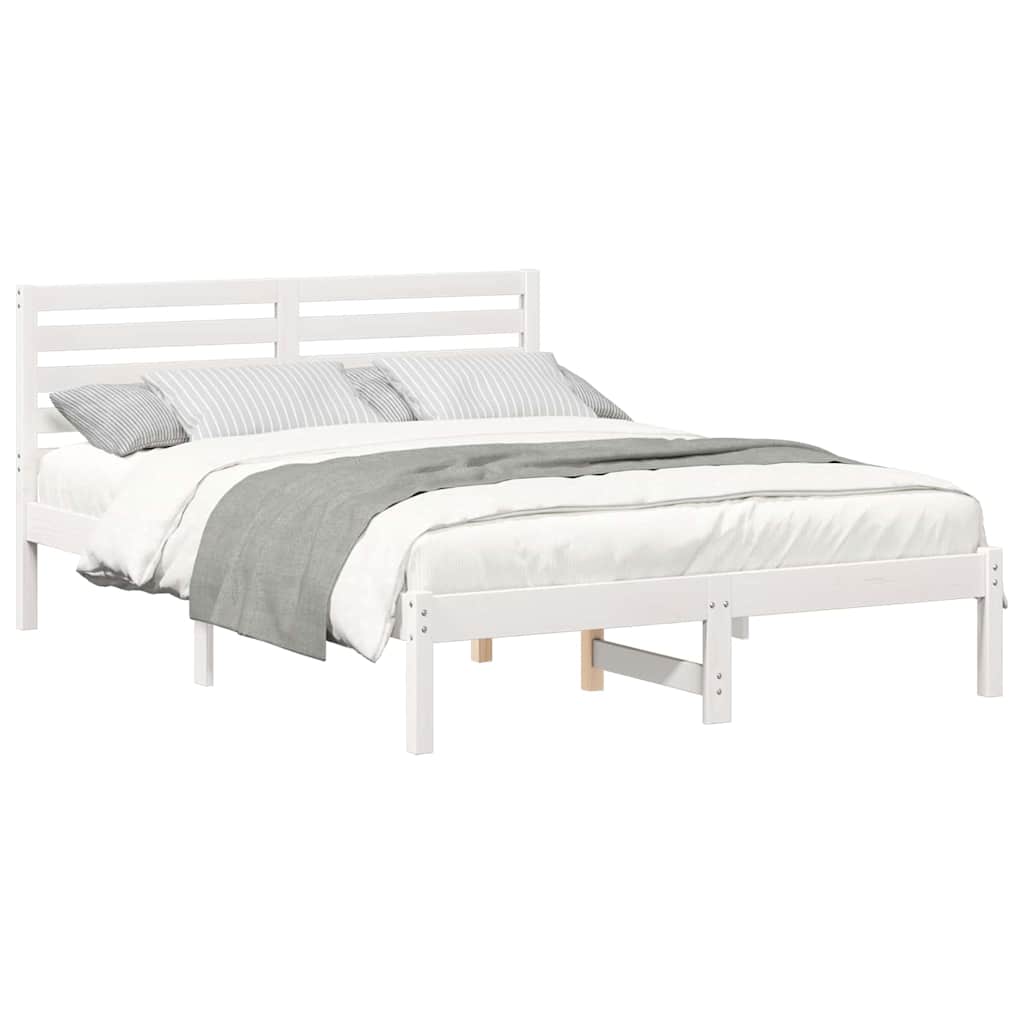 vidaXL Σκελετός Κρεβατιού Λευκό 135 x 190 cm Μασίφ ξύλο πεύκου