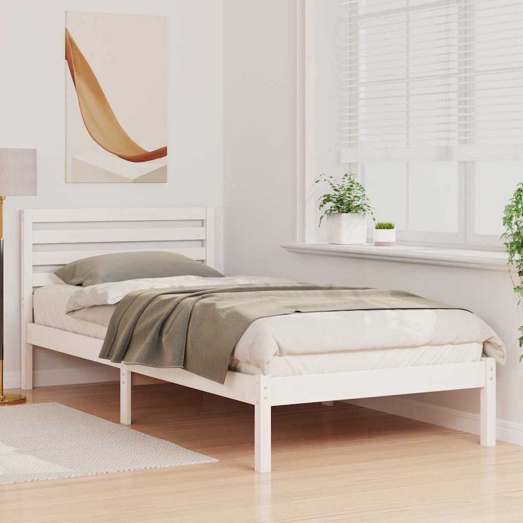 vidaXL Σκελετός Κρεβατιού Λευκό 90 x 210 cm Μασίφ ξύλο πεύκου