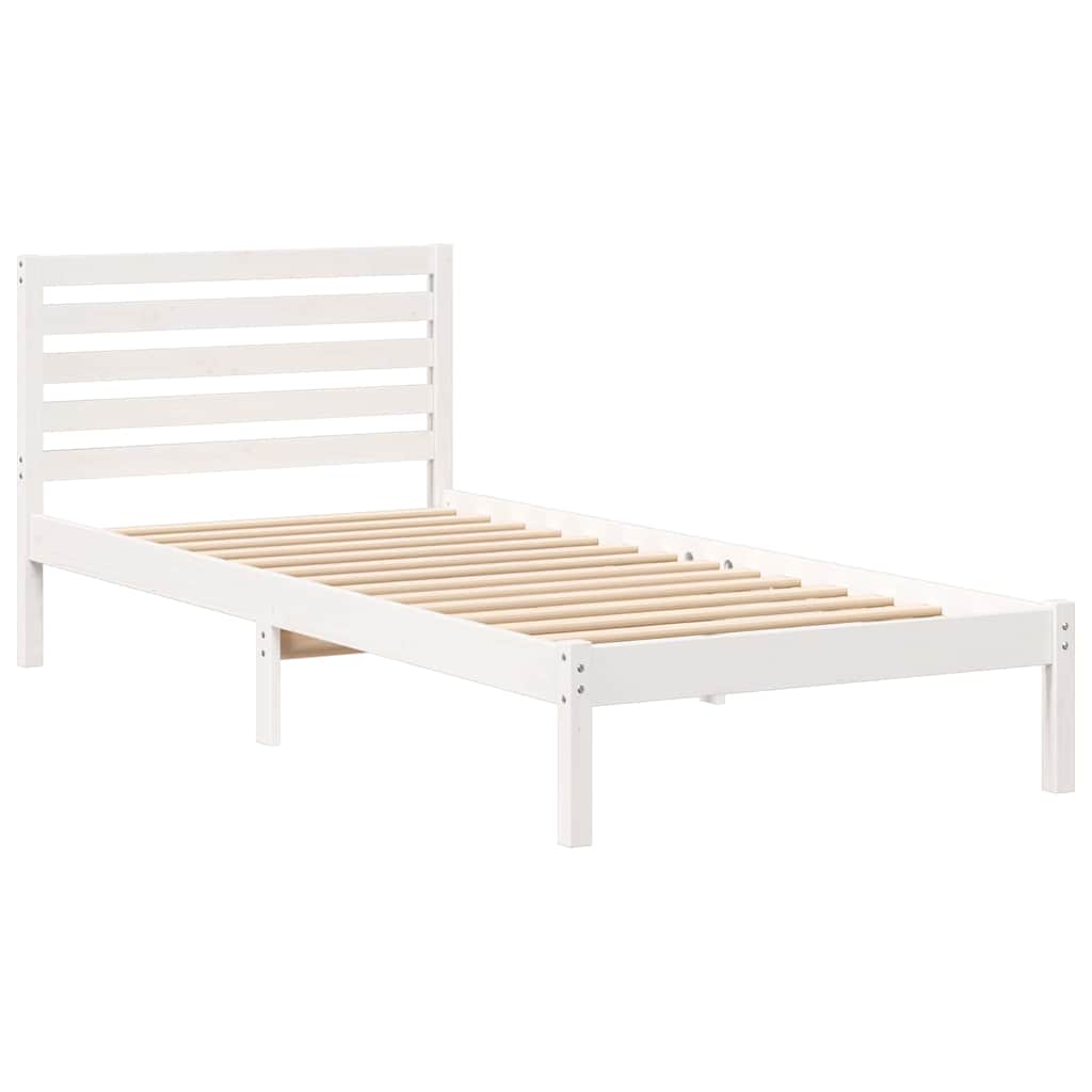 vidaXL Σκελετός Κρεβατιού Λευκό 90 x 210 cm Μασίφ ξύλο πεύκου