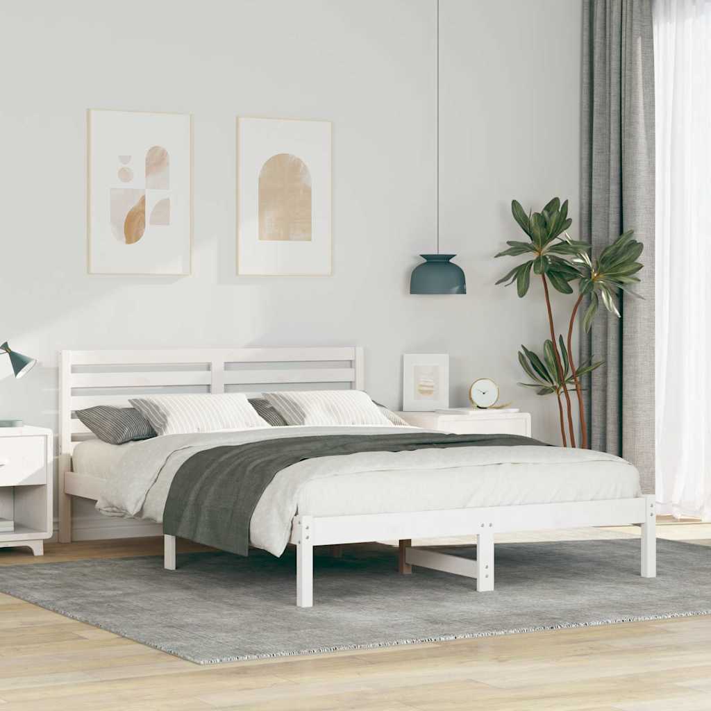 vidaXL Σκελετός Κρεβατιού Λευκό 140 x 210 cm Μασίφ ξύλο πεύκου