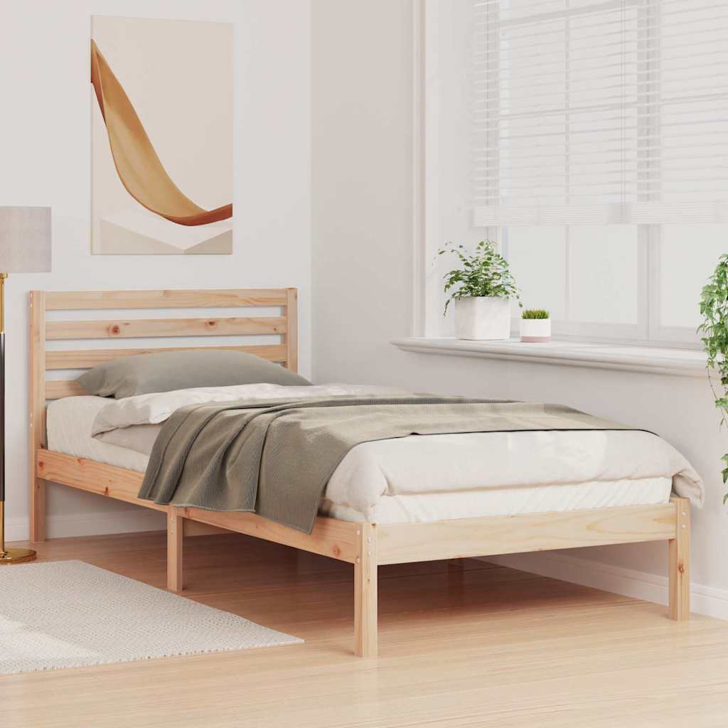 vidaXL Σκελετός Κρεβατιού Καφέ 90 x 220 cm Μασίφ ξύλο πεύκου