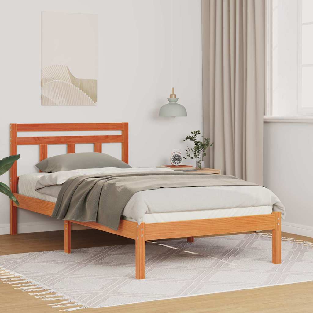 vidaXL Σκελετός Κρεβατιού Καφέ 75 x 190 cm Στερεά ξυλεία πεύκου