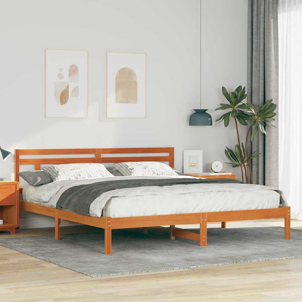 vidaXL Σκελετός Κρεβατιού Καφέ 200 x 200 cm Στερεά ξυλεία πεύκου