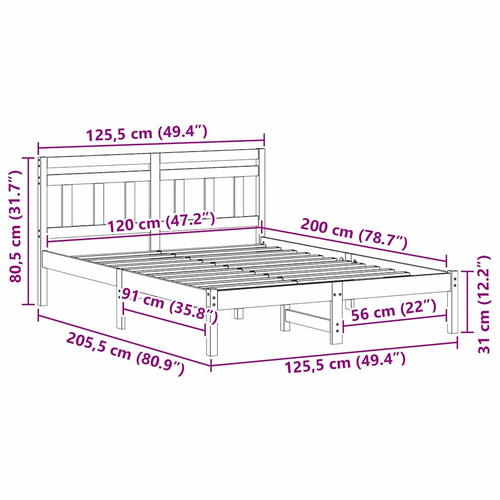 vidaXL Σκελετός Κρεβατιού Καφέ 120 x 200 cm Στερεά ξυλεία πεύκου