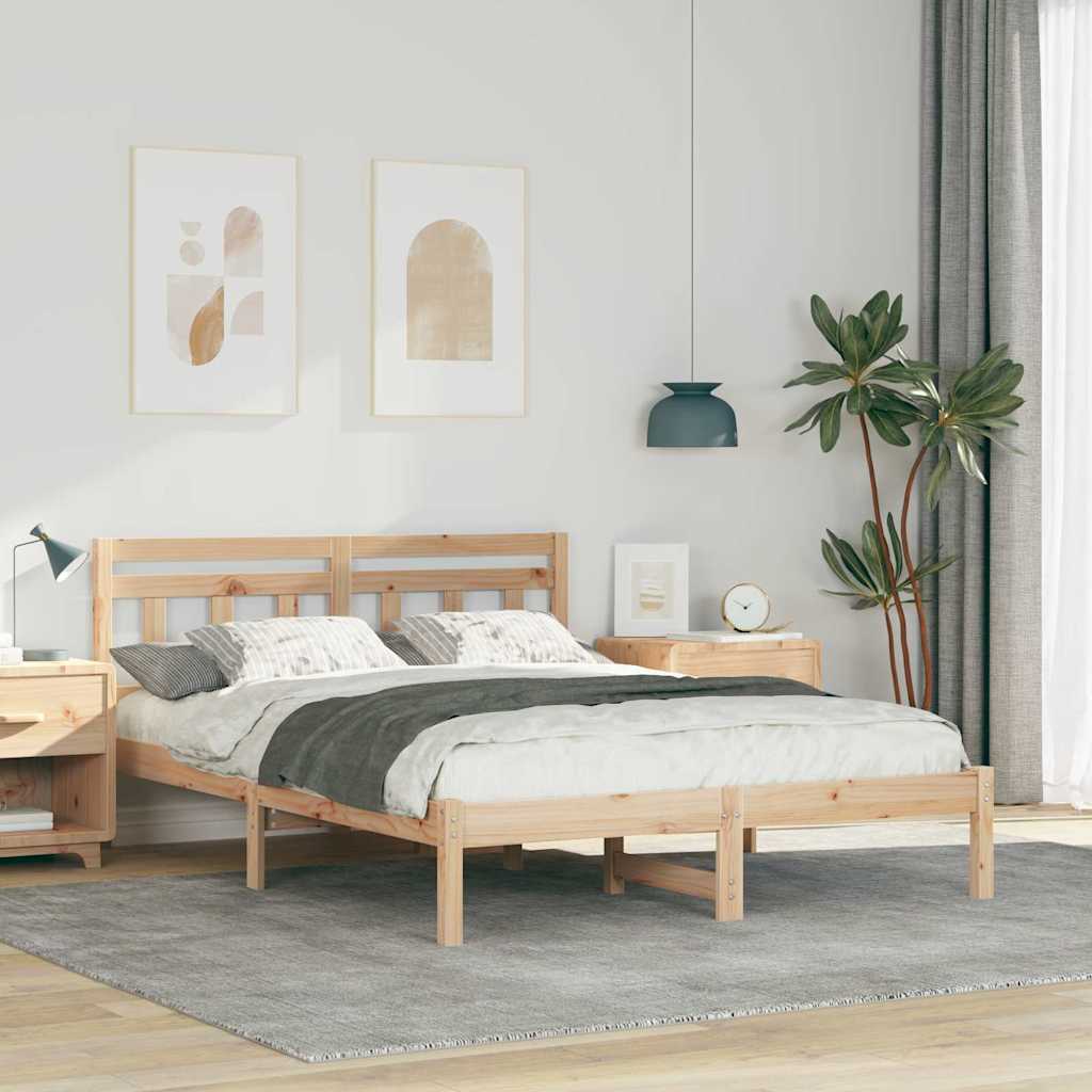 vidaXL Σκελετός Κρεβατιού Καφέ 140 x 190 cm Στερεά ξυλεία πεύκου