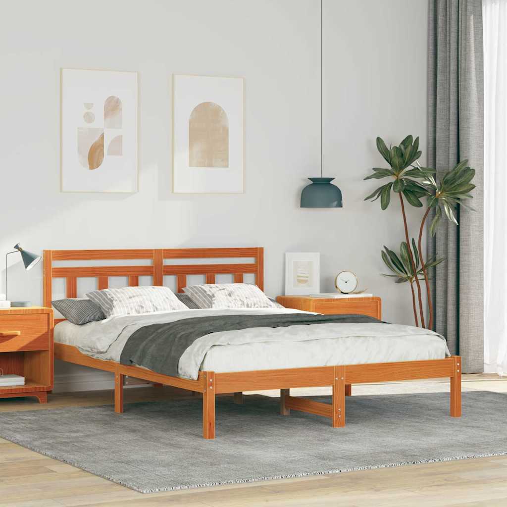 vidaXL Σκελετός Κρεβατιού Καφέ 140 x 190 cm Στερεά ξυλεία πεύκου