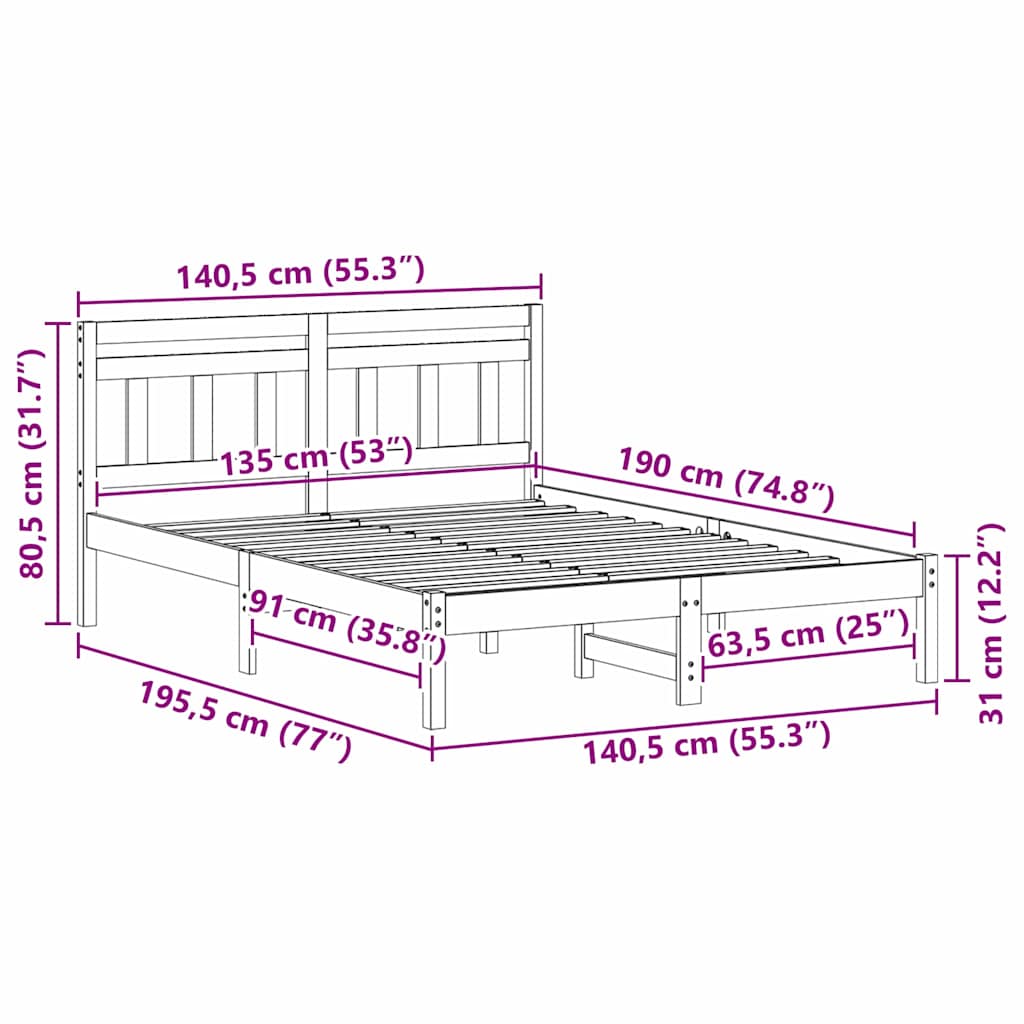 vidaXL Σκελετός Κρεβατιού Καφέ Μασίφ ξύλο πεύκου