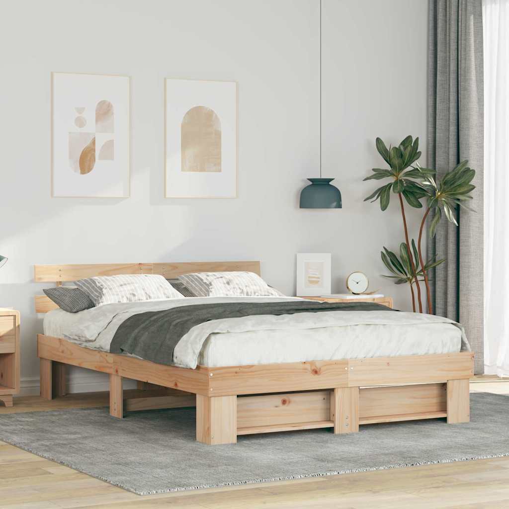 vidaXL Σκελετός Κρεβατιού Καφέ 140 x 200 cm Μασίφ ξύλο πεύκου