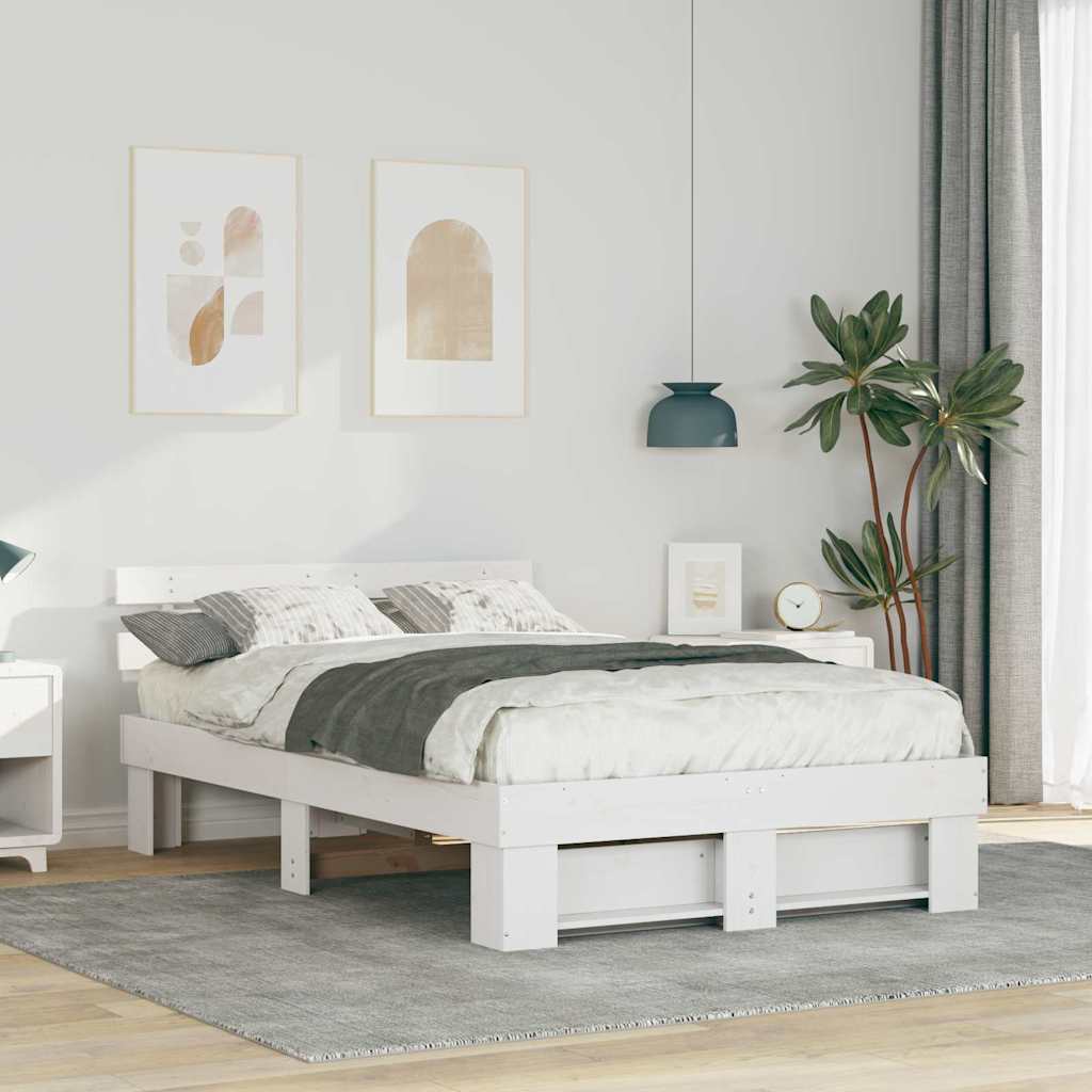 vidaXL Σκελετός Κρεβατιού Λευκό 140 x 190 cm Μασίφ ξύλο πεύκου