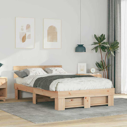 vidaXL Σκελετός Κρεβατιού Καφέ 135 x 190 cm Μασίφ ξύλο πεύκου