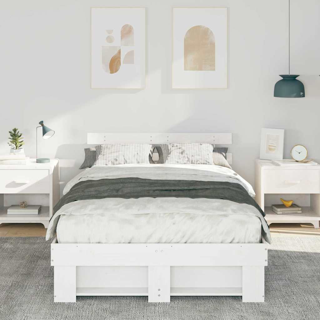 vidaXL Σκελετός Κρεβατιού Λευκό 135 x 190 cm Μασίφ ξύλο πεύκου