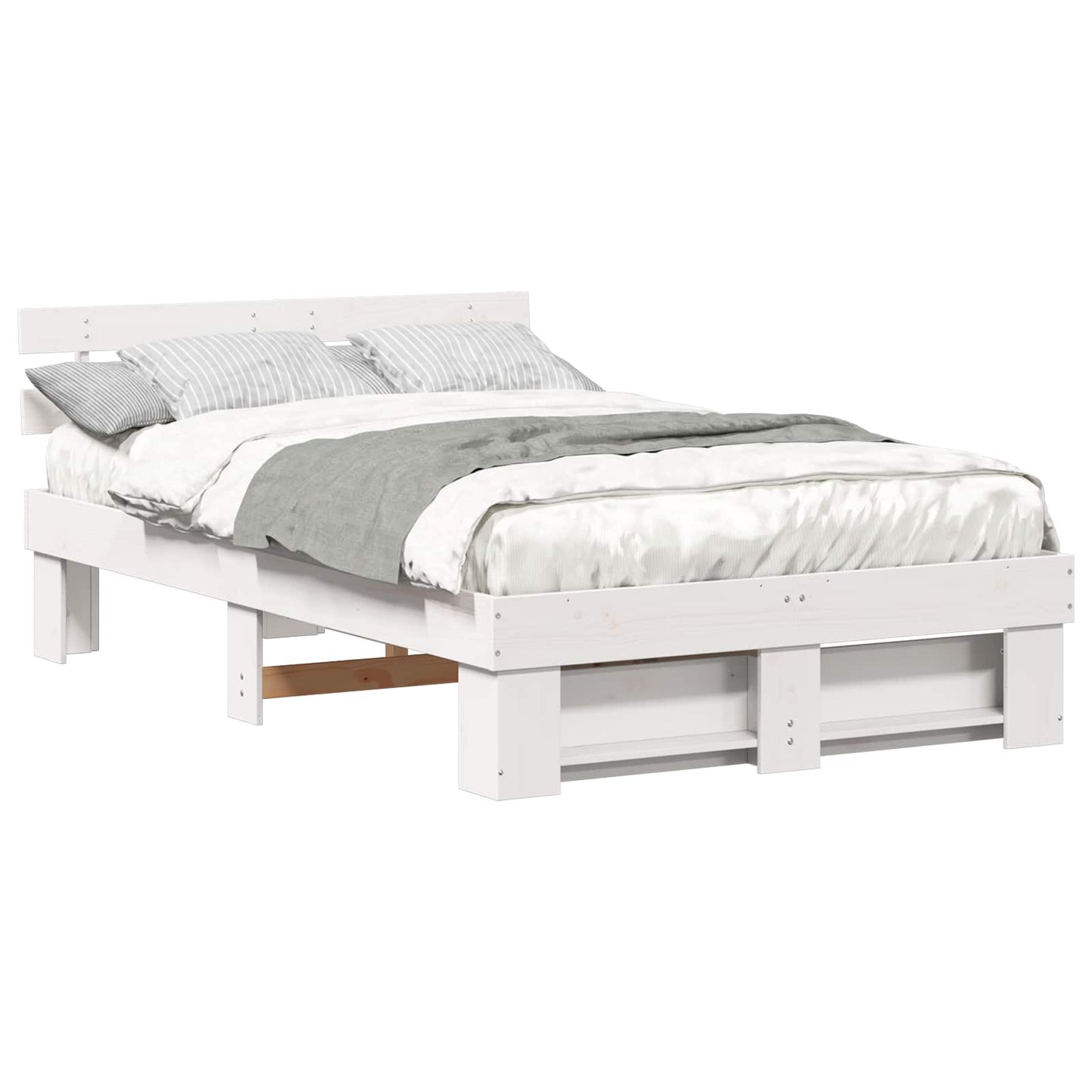 vidaXL Σκελετός Κρεβατιού Λευκό 135 x 190 cm Μασίφ ξύλο πεύκου