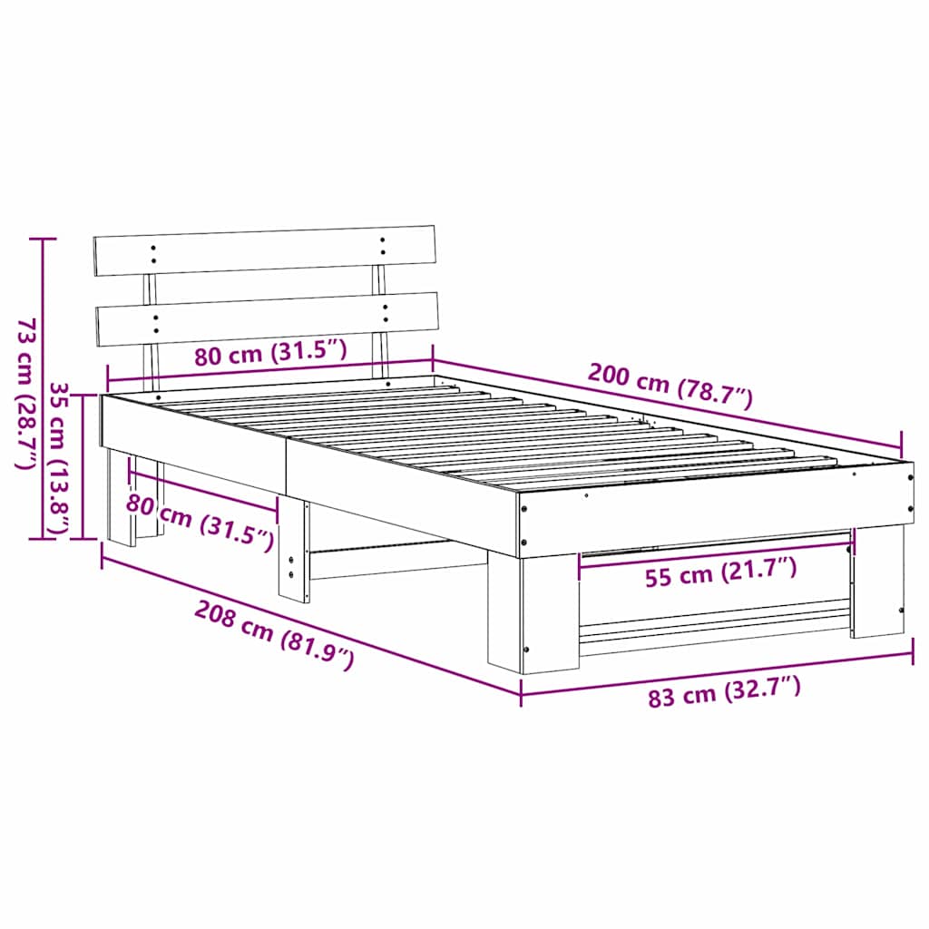 vidaXL Σκελετός Κρεβατιού Κερωτό καφέ 80 x 200 cm Στερεά ξυλεία πεύκου