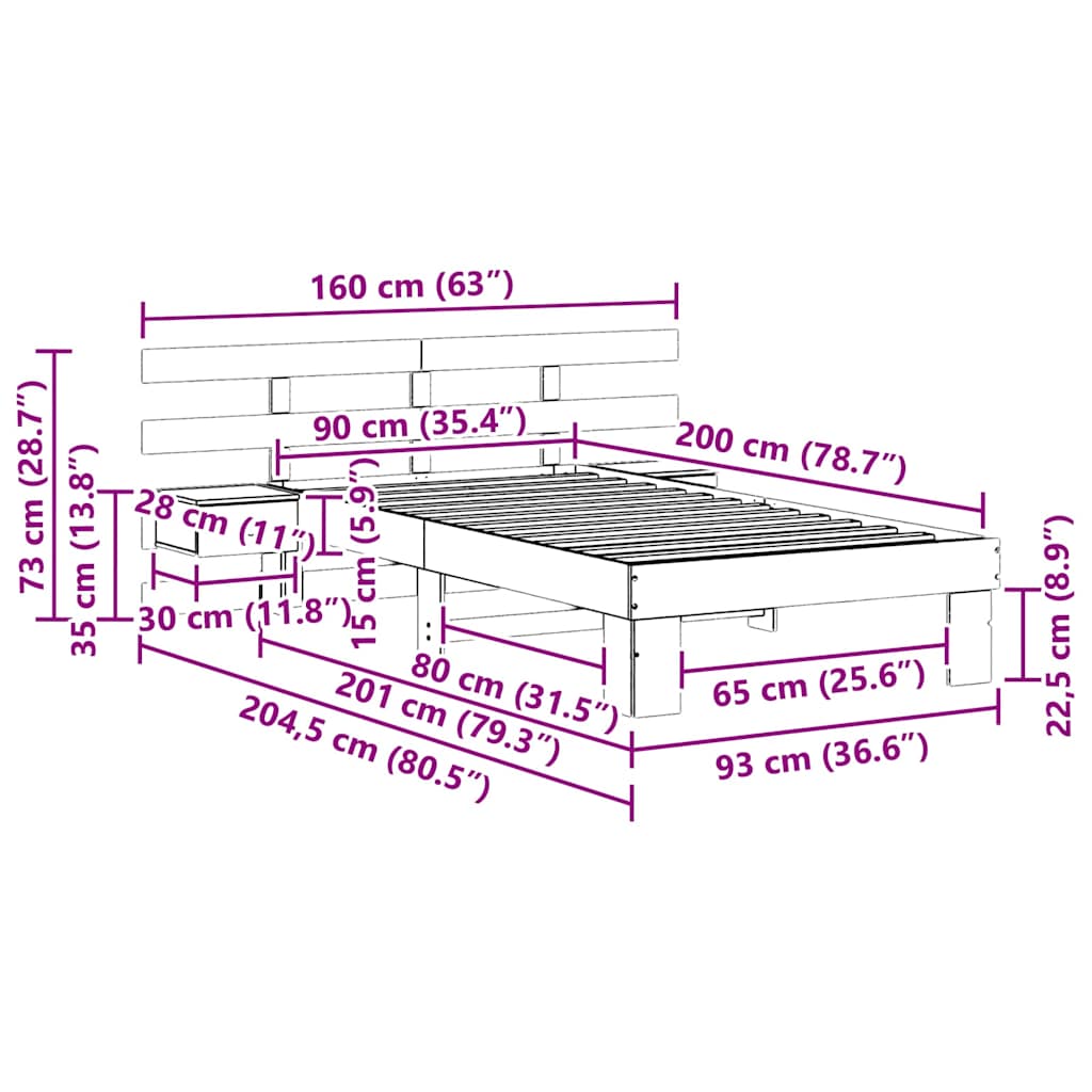 vidaXL Σκελετός Κρεβατιού Καφέ 90 x 200 cm Στερεά ξυλεία πεύκου