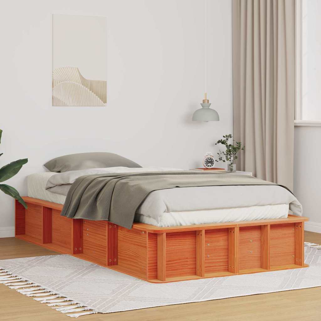 vidaXL Σκελετός Κρεβατιού Κερωτό καφέ 75 x 190 cm Στερεά ξυλεία πεύκου