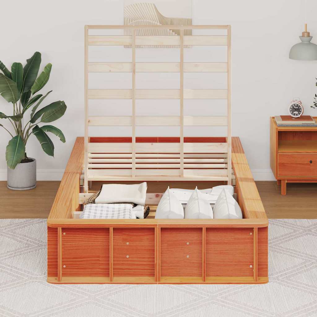 vidaXL Σκελετός Κρεβατιού Κερωτό καφέ 75 x 190 cm Στερεά ξυλεία πεύκου