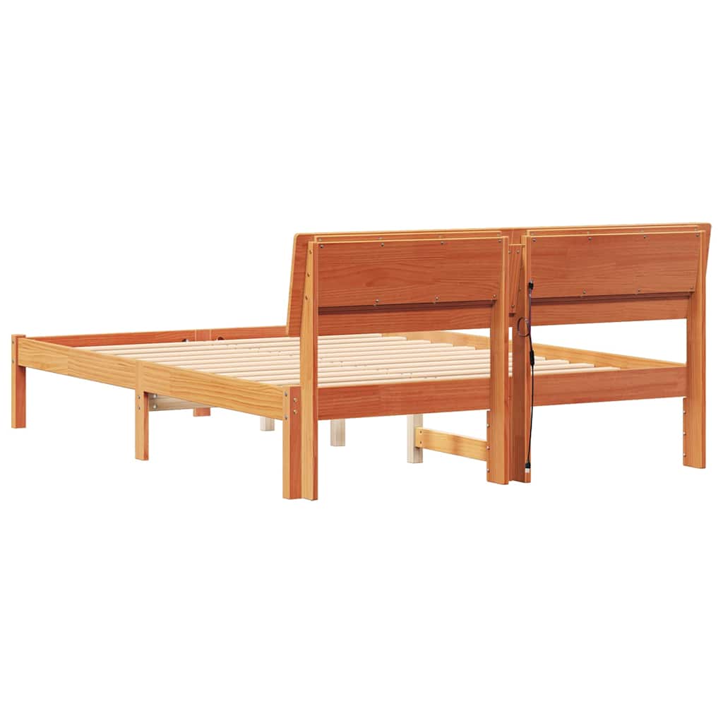 vidaXL Σκελετός Κρεβατιού με κεφαλάρι Κερωτό καφέ 135 x 190 cm