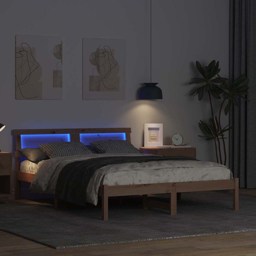 vidaXL Σκελετός Κρεβατιού Καφέ 140 x 190 cm Στερεά ξυλεία πεύκου