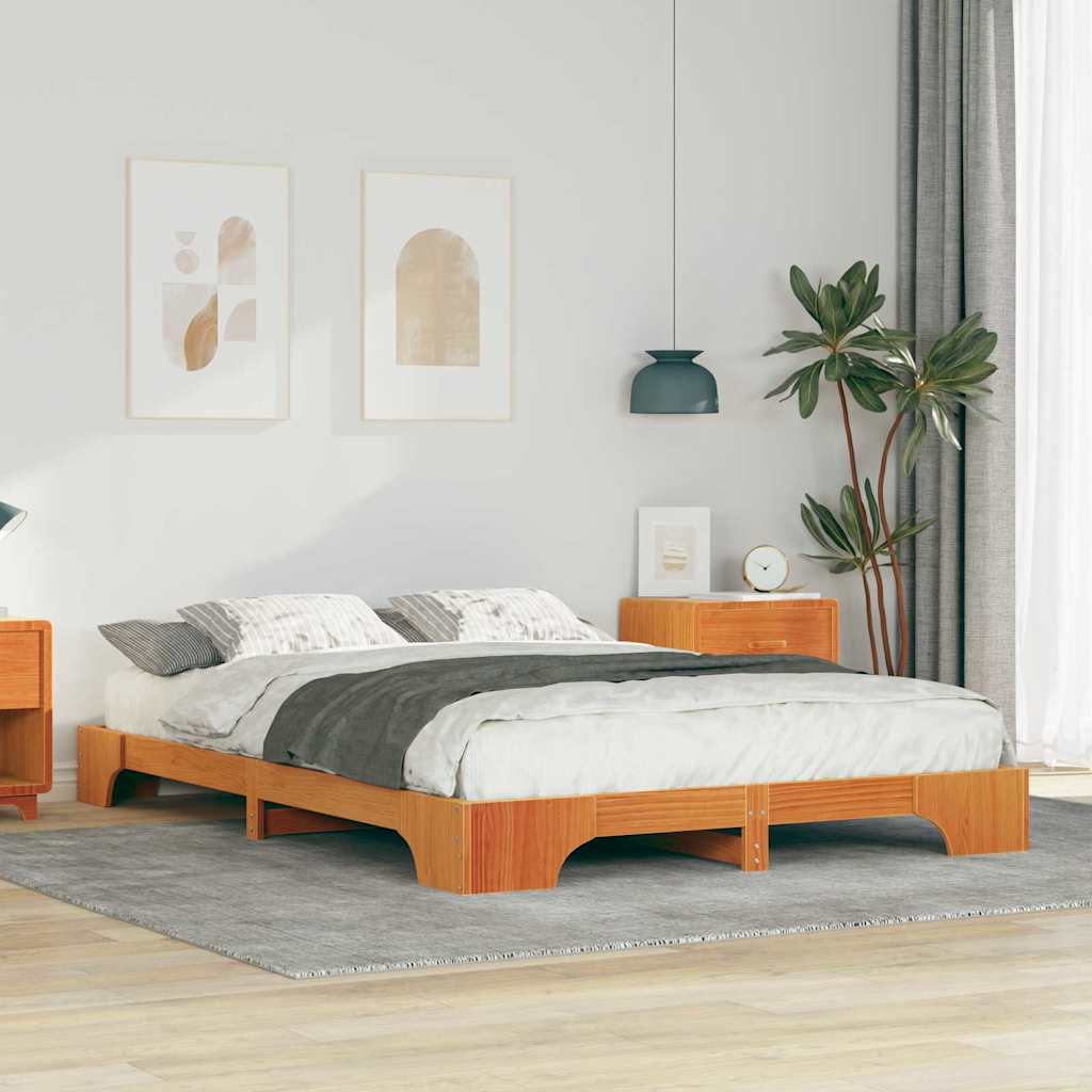 vidaXL Σκελετός Κρεβατιού Καφέ 140 x 210 cm Στερεά ξυλεία πεύκου