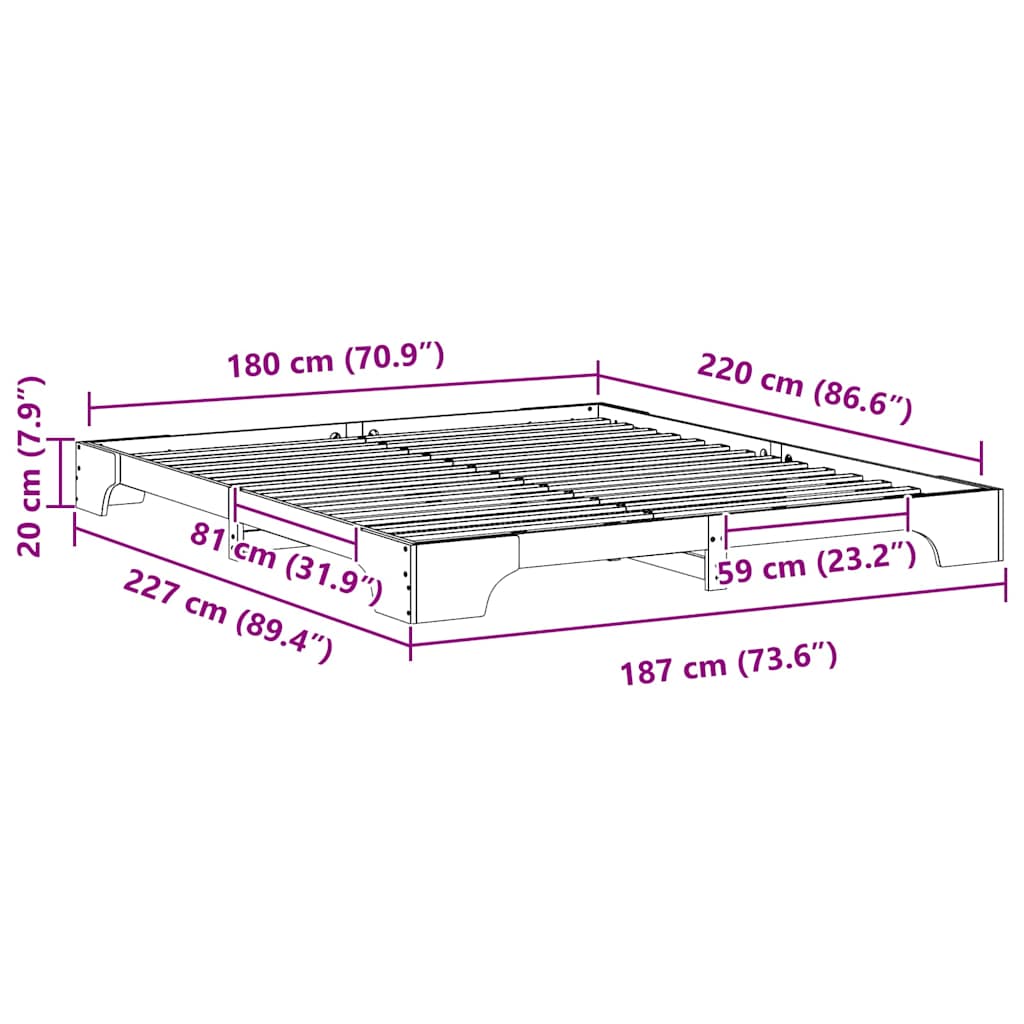 vidaXL Σκελετός Κρεβατιού Καφέ 180 x 220 εκ. Στερεά ξυλεία πεύκου