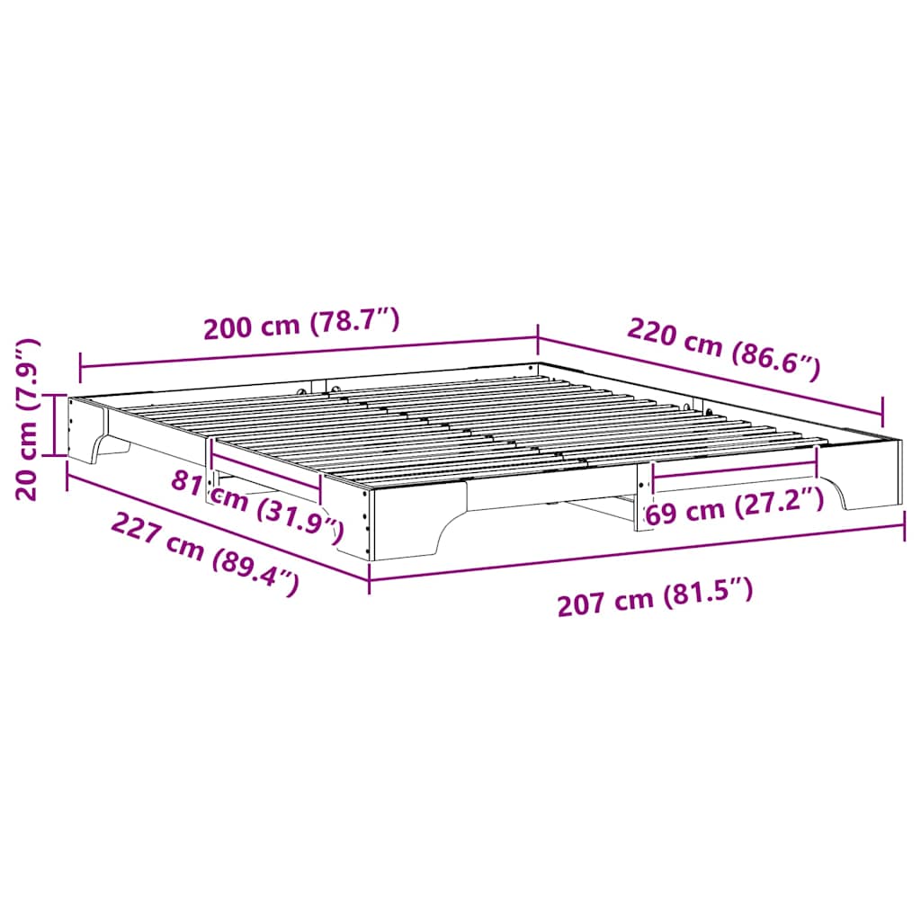 vidaXL Σκελετός Κρεβατιού Λευκό 200 x 220 cm Στερεά ξυλεία πεύκου