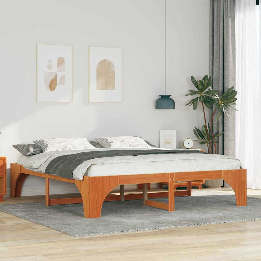 vidaXL Σκελετός Κρεβατιού Καφέ 200 x 200 cm Στερεά ξυλεία πεύκου