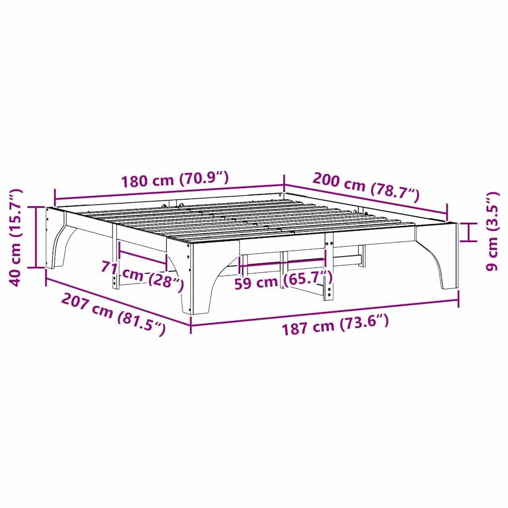 vidaXL Σκελετός Κρεβατιού Καφέ 180 x 200 cm Στερεά ξυλεία πεύκου