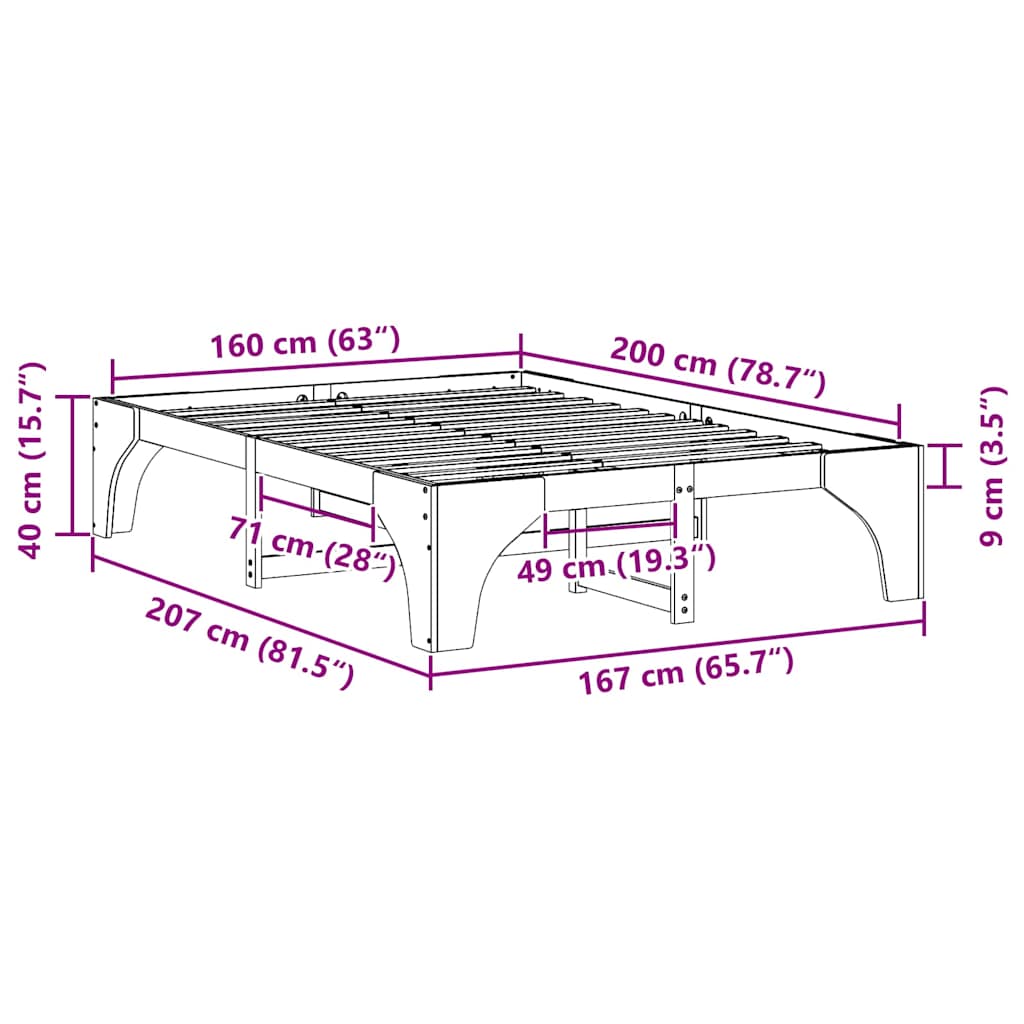 vidaXL Σκελετός Κρεβατιού Λευκό 160 x 200 cm Στερεά ξυλεία πεύκου