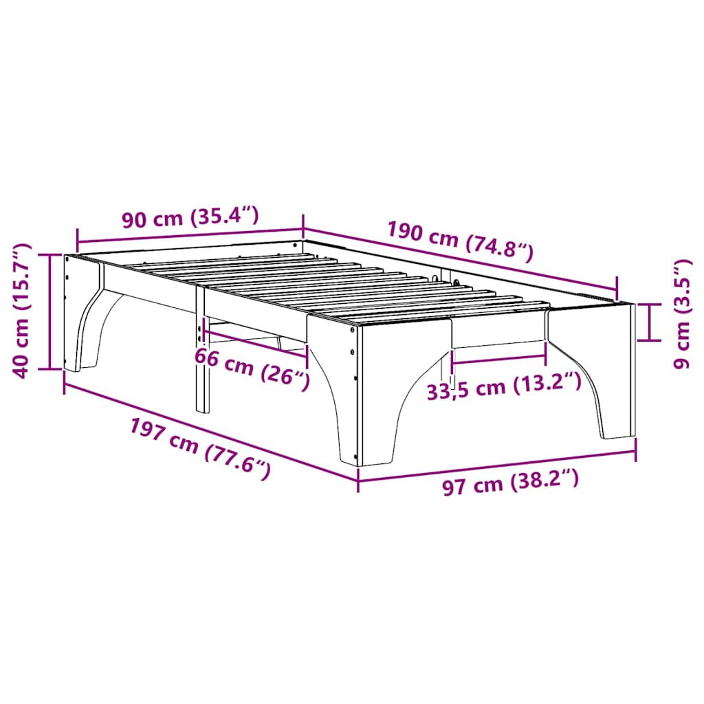 vidaXL Σκελετός Κρεβατιού Λευκό 90 x 190 cm Στερεά ξυλεία πεύκου