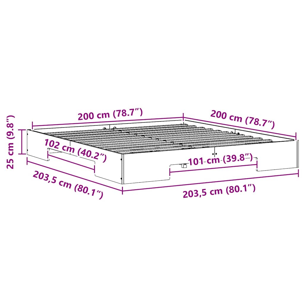 vidaXL Κρεβάτι δαπέδου Λευκό 200 x 200 cm Μασίφ ξύλο πεύκου