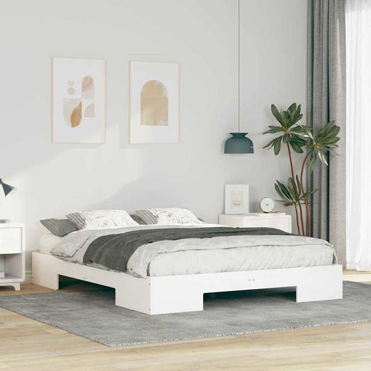 vidaXL Κρεβάτι δαπέδου Λευκό 140 x 200 cm Μασίφ ξύλο πεύκου