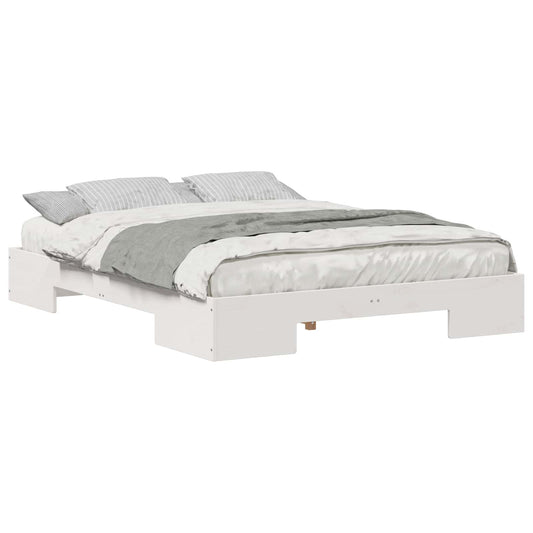 vidaXL Κρεβάτι δαπέδου Λευκό 140 x 200 cm Μασίφ ξύλο πεύκου