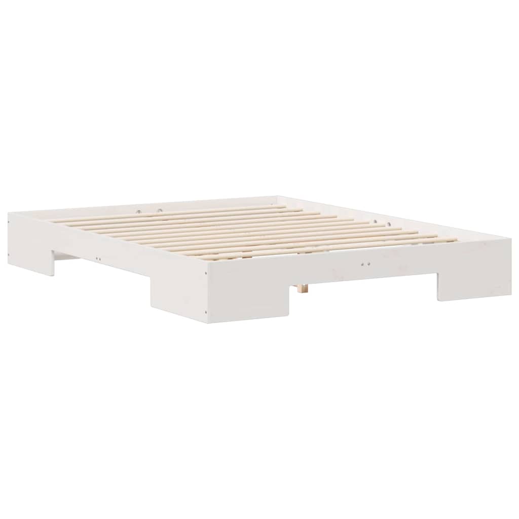 vidaXL Κρεβάτι δαπέδου Λευκό 140 x 200 cm Μασίφ ξύλο πεύκου