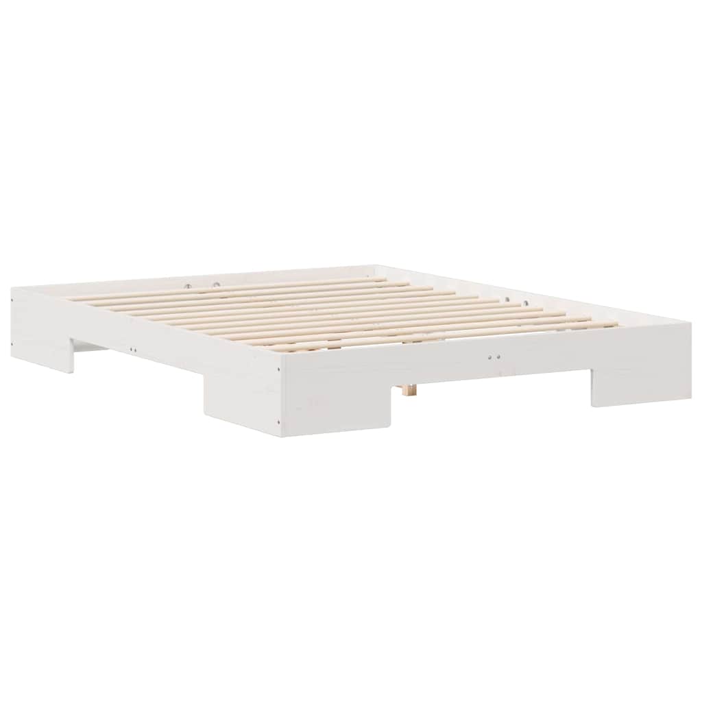 vidaXL Κρεβάτι δαπέδου Λευκό 140 x 200 cm Μασίφ ξύλο πεύκου