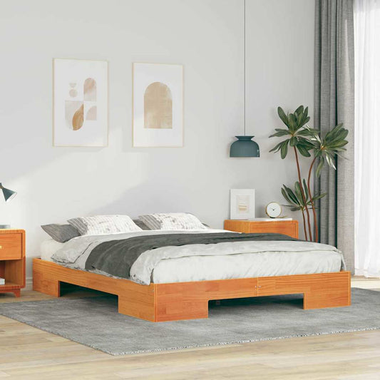 vidaXL Κρεβάτι δαπέδου Καφέ 140 x 200 cm Μασίφ ξύλο πεύκου