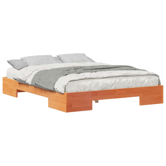 vidaXL Κρεβάτι δαπέδου Καφέ 140 x 200 cm Μασίφ ξύλο πεύκου