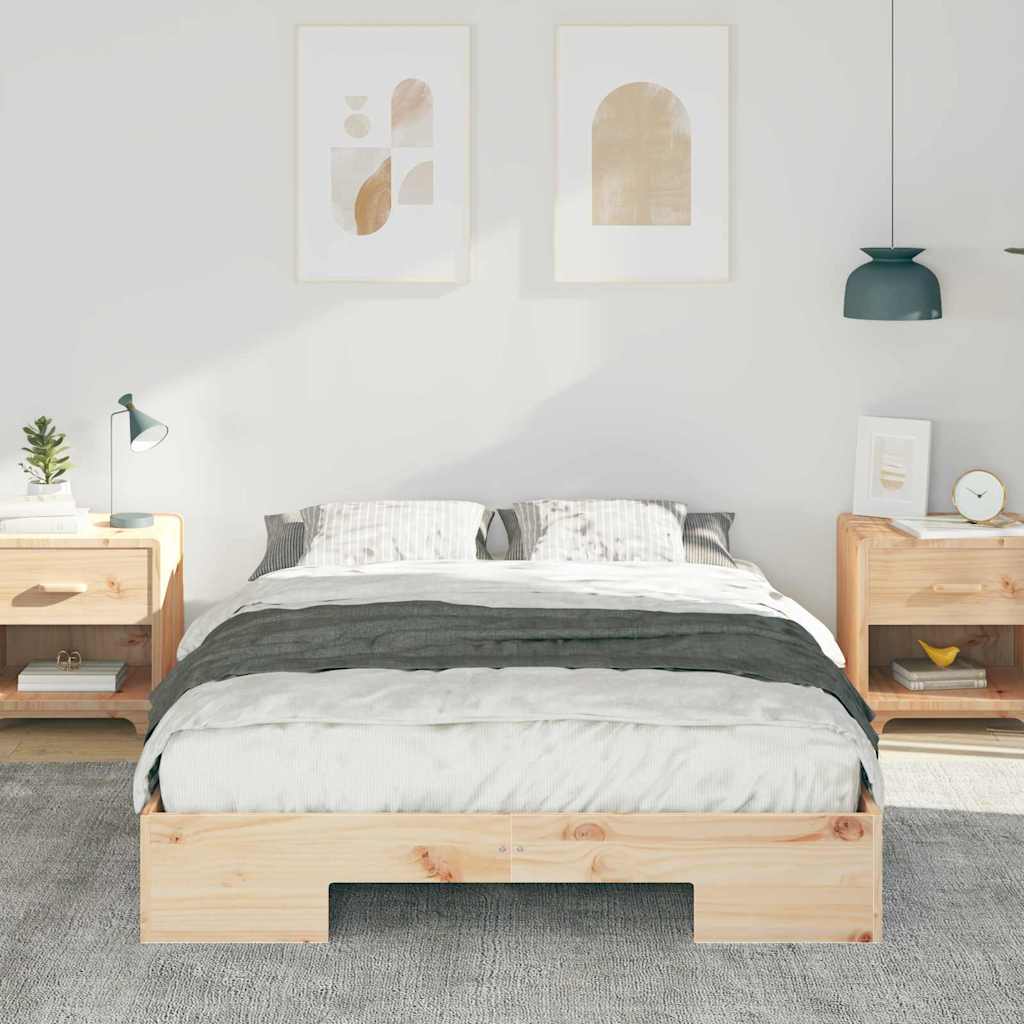 vidaXL Κρεβάτι δαπέδου Καφέ 135 x 190 cm Μασίφ ξύλο πεύκου