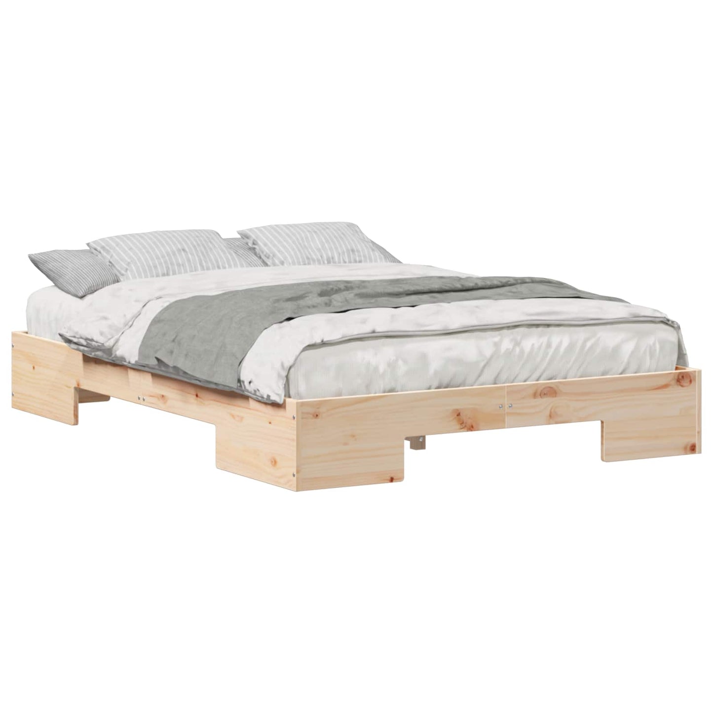 vidaXL Κρεβάτι δαπέδου Καφέ 135 x 190 cm Μασίφ ξύλο πεύκου