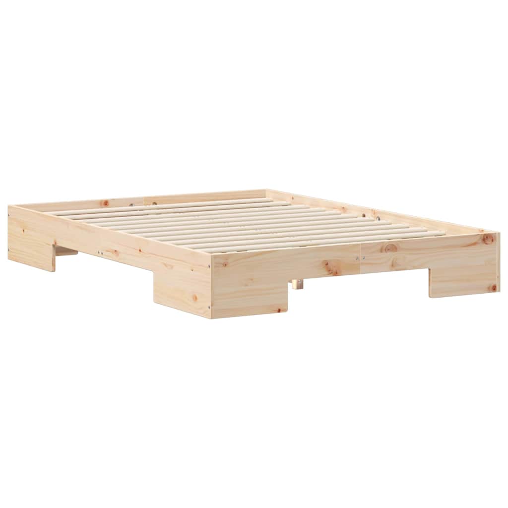 vidaXL Κρεβάτι δαπέδου Καφέ 135 x 190 cm Μασίφ ξύλο πεύκου