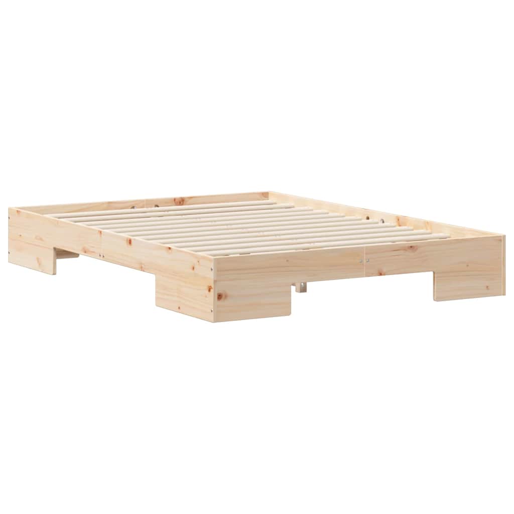 vidaXL Κρεβάτι δαπέδου Καφέ 135 x 190 cm Μασίφ ξύλο πεύκου